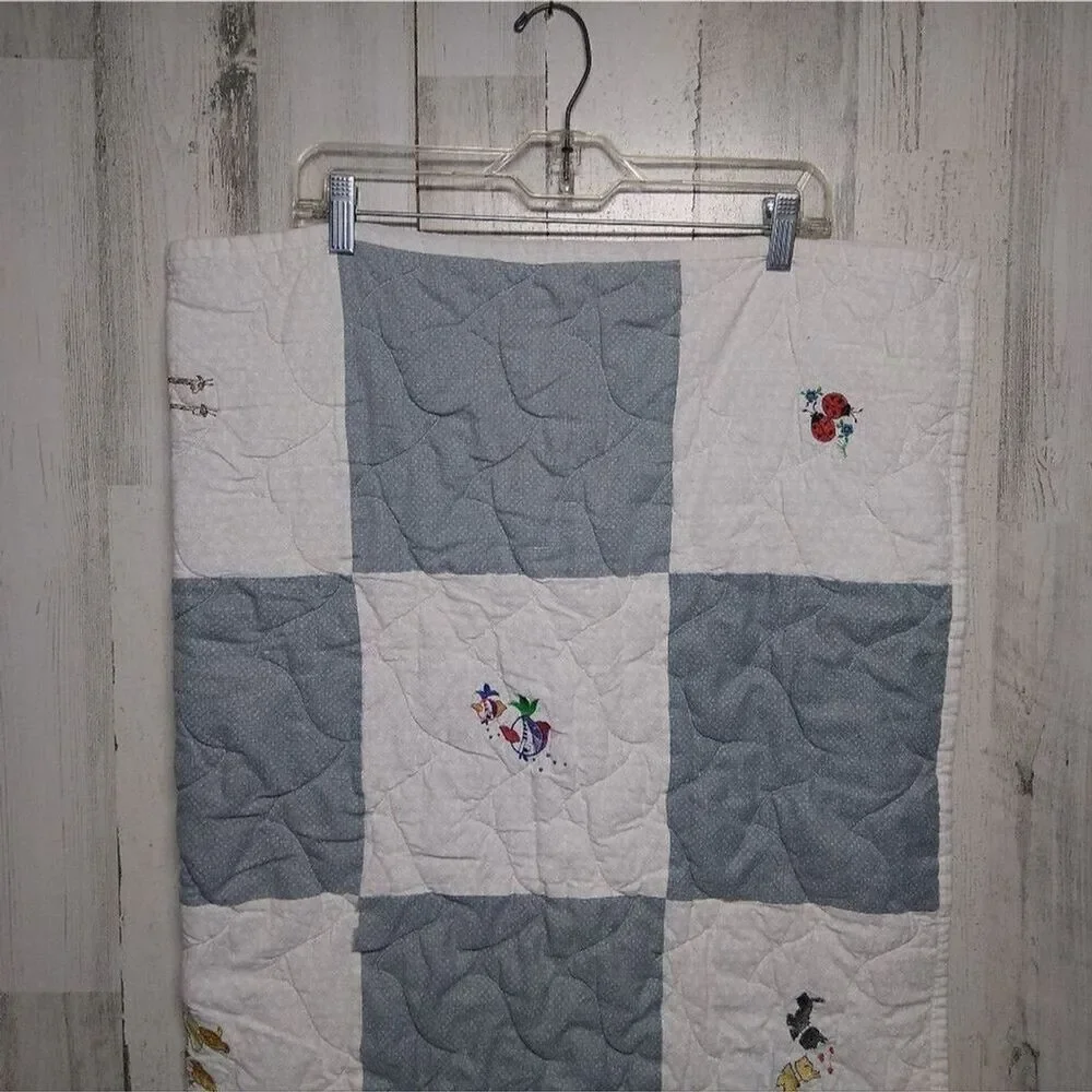 Handmade Embroidered Baby Quilt 43x36 inches